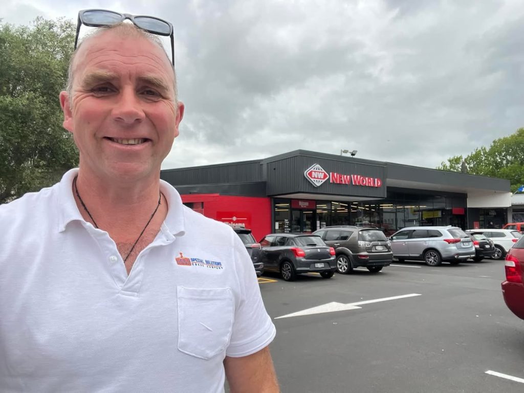 Allan McLean of Special Solutions Flood Protection outside Mount Albert New World in Auckland